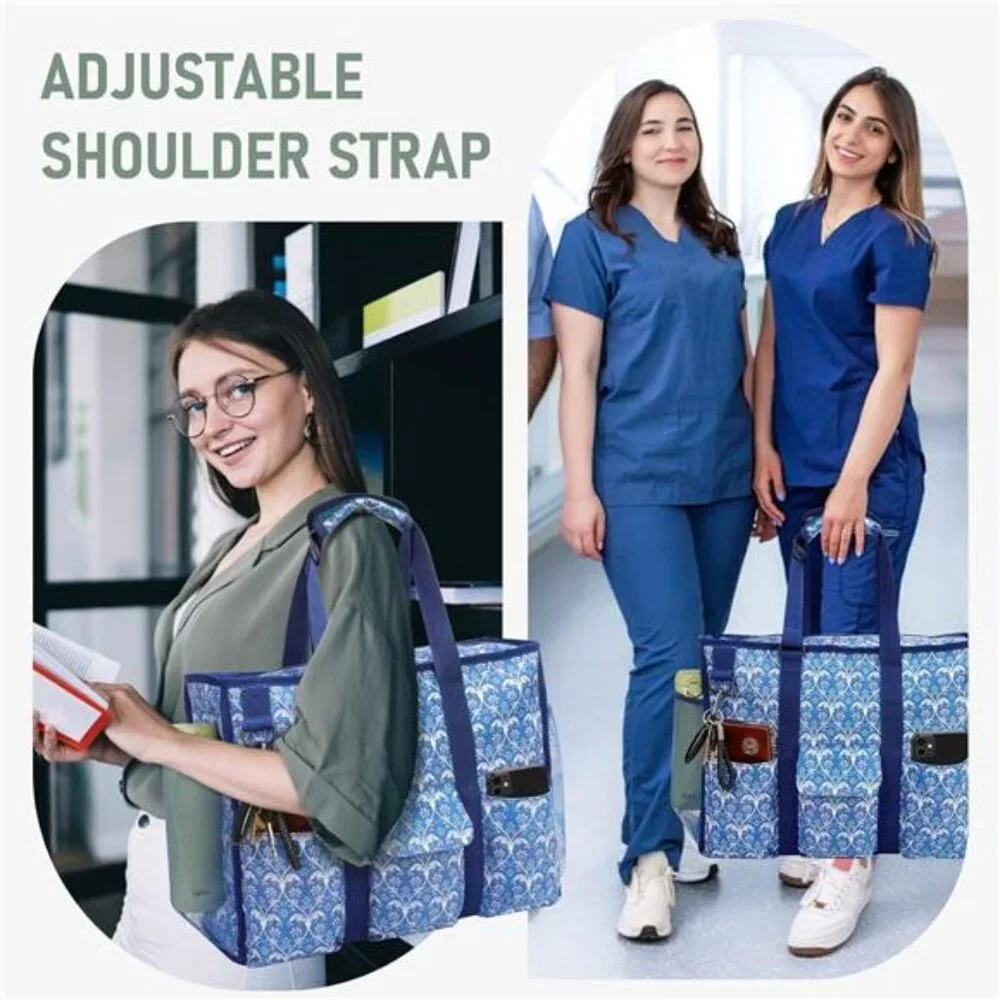 Large Utility Tote Bag for Women, Zip-Top Teachers Tote Bag with 12